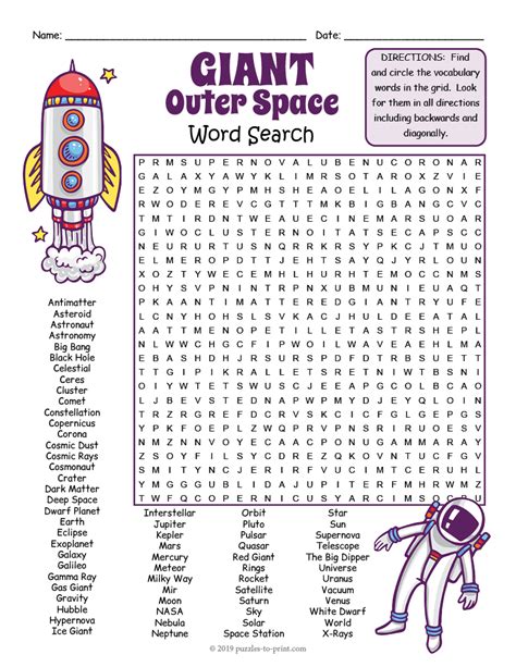 Giant Outer Space Themed Word Search Puzzle Worksheet Activity Made