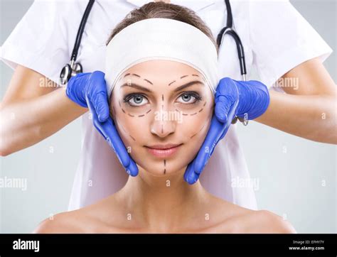 Plastic Surgery Beautiful Woman Face With Surgical Markings Stock Photo Alamy