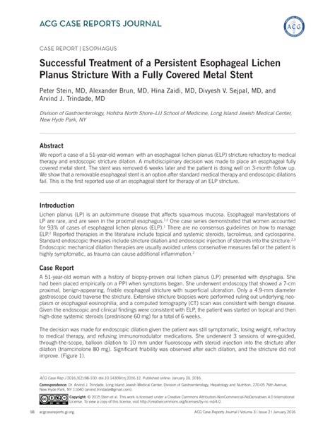 Pdf Successful Treatment Of A Persistent Esophageal Lichen Planus