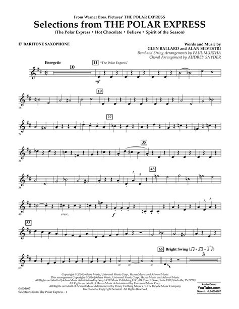 Selections From The Polar Express Eb Baritone Saxophone Sheet Music