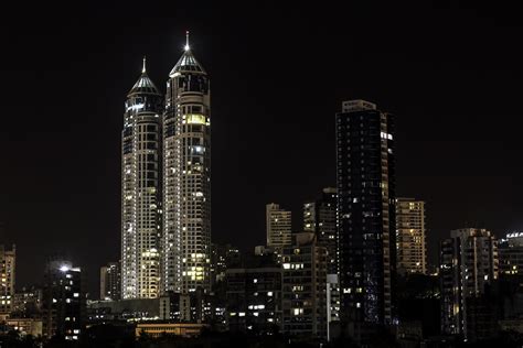 Night Skyscrapers With Lights In Mumbai India Image Free Stock Photo