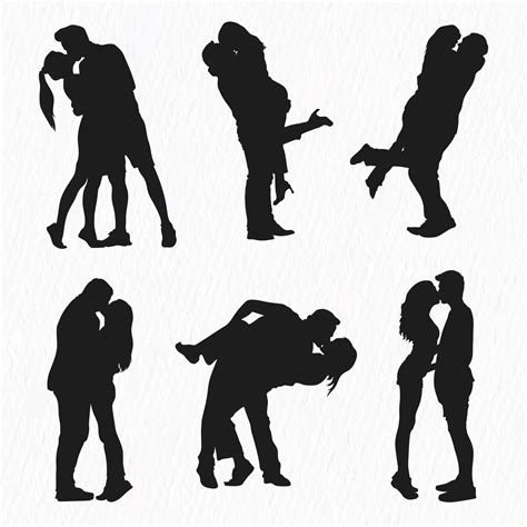 Vector Silhouettes Set Of Romantic Couple Kissing Each Other Isolated