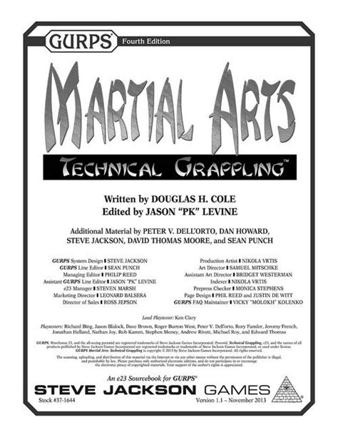 Gurps Martial Arts Technical Grappling Martial Arts Martial Grappling