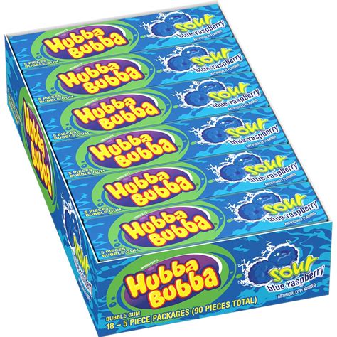 Buy Hubba Bubba Sour Blue Raspberry Bubble Gum 5 Piece Pack Of 18