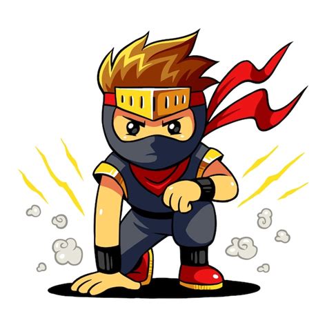 Ninja Boy Ready Pose Vector Premium Download
