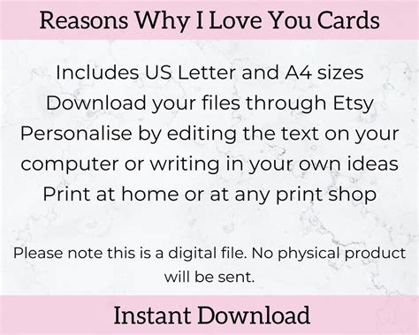 reasons why i love you cards printable love notes etsy