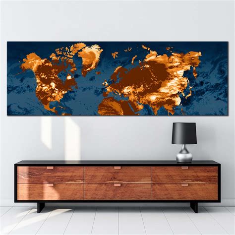 Abstract World Canvas Print Orange World Map Panoramic Canvas Wall Ar