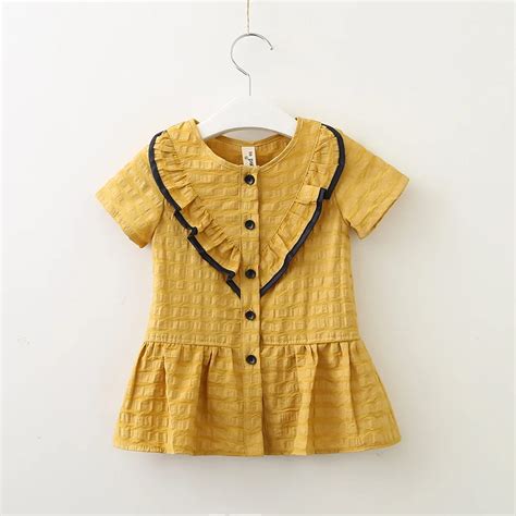 Hurave Causal Infant Button Ruffles Solid Cute Girls Clothes Children