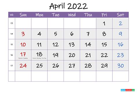Free April 2022 Printable Calendar With Holidays Template Ink22m136