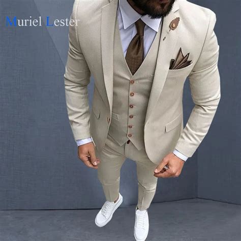 Ml 220 Latest Coat Pant Designs Beige Men Suit Prom Tuxedo Slim Fit 3