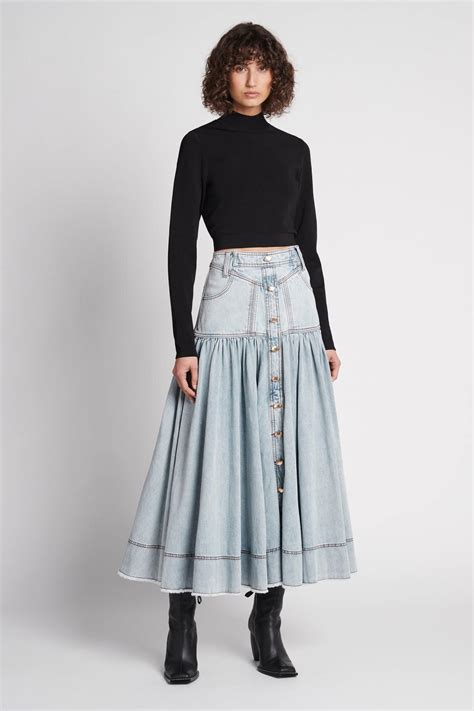 Skirts Belmond Button Denim Tiered Midi Skirt Blue Wash Aje Womens Anke Meiler