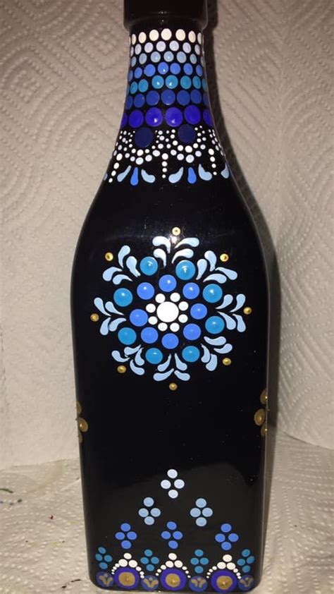 Hand Painted Dotted Black Bottle By Jenny Jones Bottle Art Glass