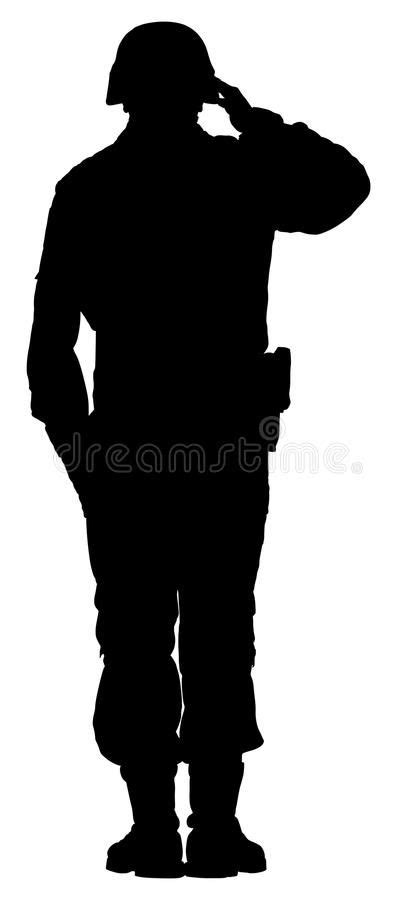 Saluting army soldier`s silhouette isolated on white background