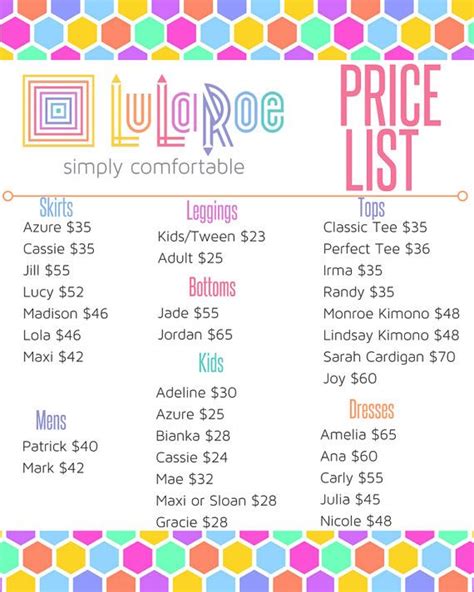 Custom Lularoe Printable Price Sheet Lularoe Lularoe Price Sheet