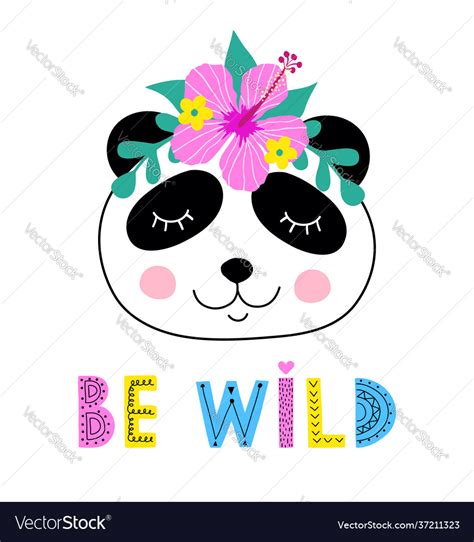 Panda With Floral Wreath Royalty Free Vector Image