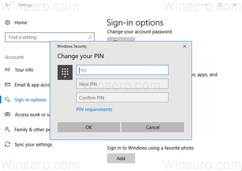 Change Pin For A User Account In Windows 10 Winaero