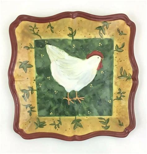 Certified Int Patchwork Rooster Square Plate Dish Country Farm Susan