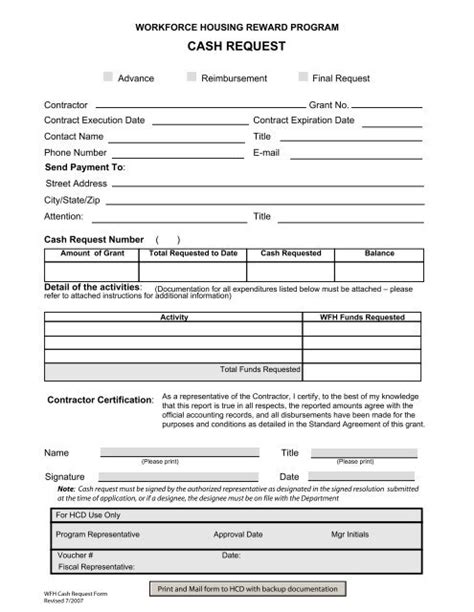 Wfh Cash Request Form And Instructions