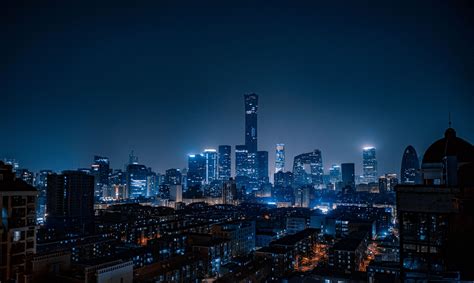 Download Mobile Wallpaper View From Above Beijing China City Night