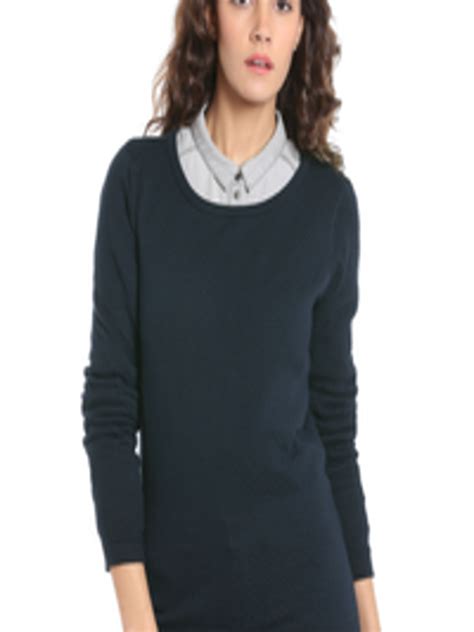 buy vero moda women navy blue self design pullover sweaters for women 2007037 myntra