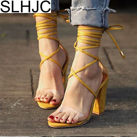 Slhjc Summer Sandals Ultra High Chunky Heels Pumps Sandals Cross Strap