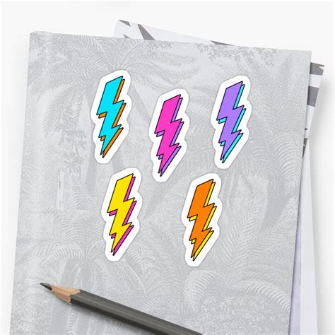 Colorful Lightning Bolts Sticker By Discostickers Redbubble