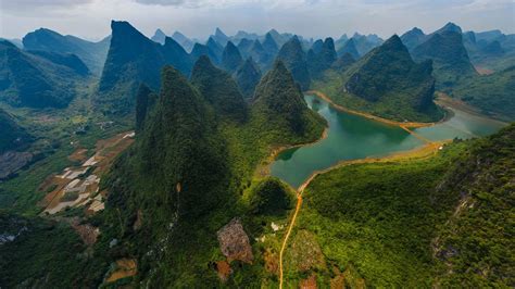 China Nationalpark Guilin Lijiang River Berge Fluss Grün