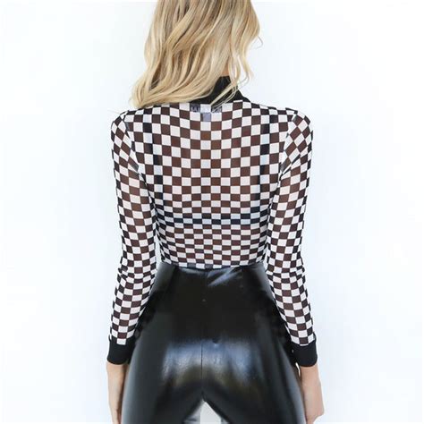 Checkered Mock Neck Bodysuit Iconic Trendz Boutique