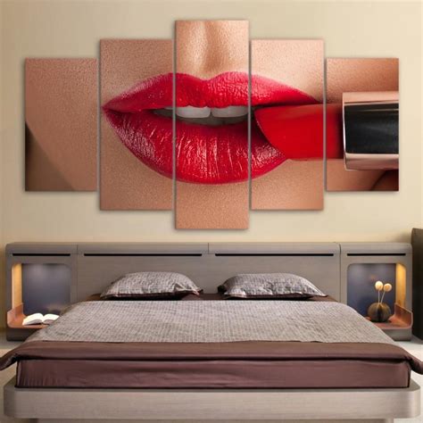 Sexy Lip With Red Lipstick Abstract 5 Panel Canvas Art Wall Decor Canvas Storm