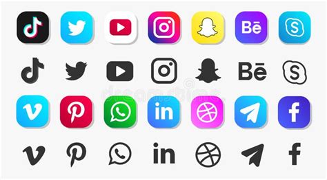 Set Of Most Popular Social Media Logos White Background Facebook