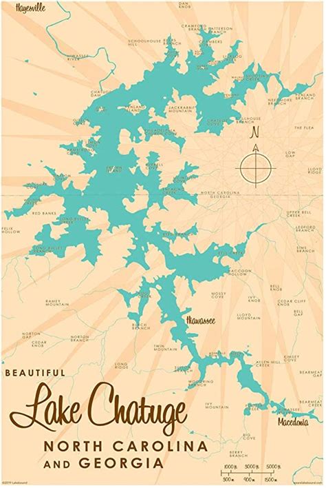 Lake Chatuge Nc Georgia Map Giclee Art Print Poster From