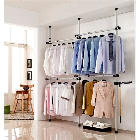 Anauto 4 Poles Adjustable Home Garment Hanger Clothes Rack Simple