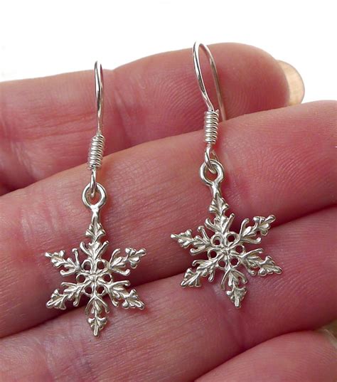 Snowflake Earrings Sterling Silver Snowflake Charm Earrings Silver