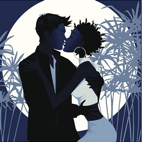 Interracial Kiss Silhouettes Illustrations Royalty Free Vector