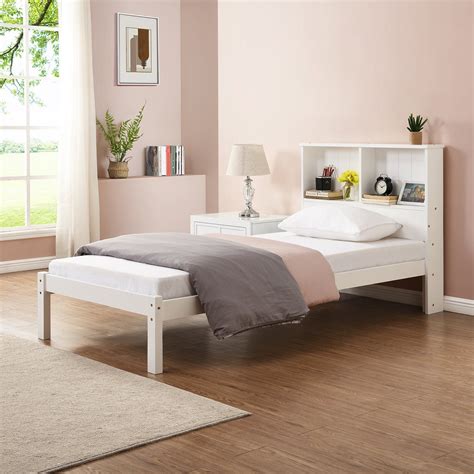 Elgin Fsc Certified Wooden Bed Frame With Shelf Headboard In White Uk