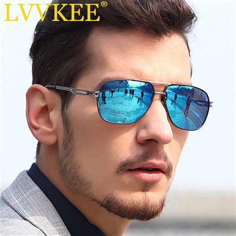 Lvvkee Brand Designer Hd Polarized Sunglasses Metal Frame Blue Lens Men Sun Glasses For Women