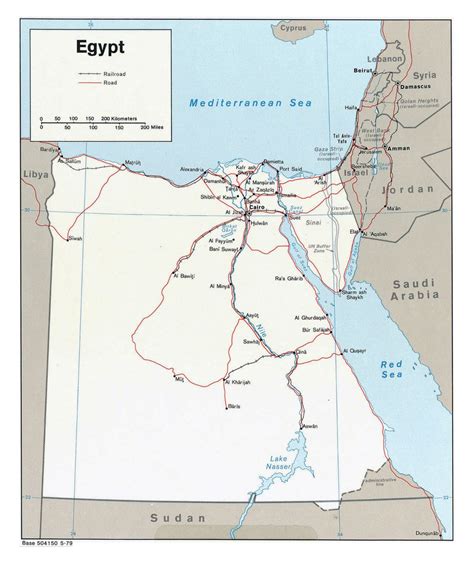 Large Political Map Of Egypt With Roads Railroads And Major Cities