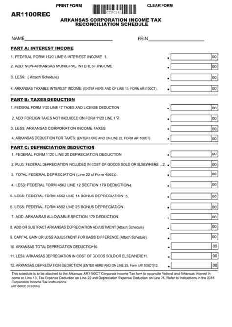 Fillable Form Ar1100rec Arkansas Corporation Income Tax