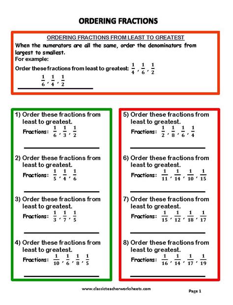 Ordering Fractions Worksheet Pdf With Answers Thekidsworksheet
