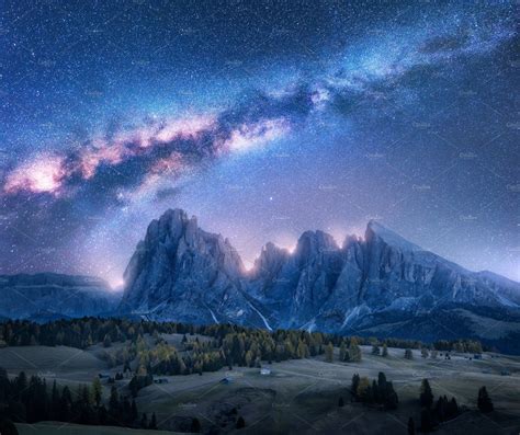 Colorful Milky Way Over Mountains By Den Belitsky On Creativemarket