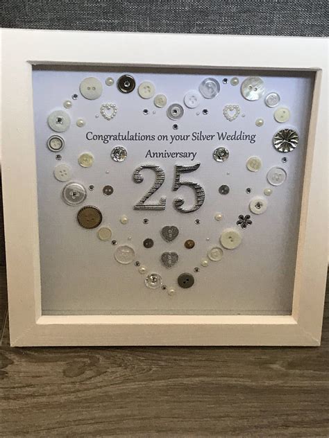 Silver Wedding Anniversary Button Art T Handmade Heart T 25th