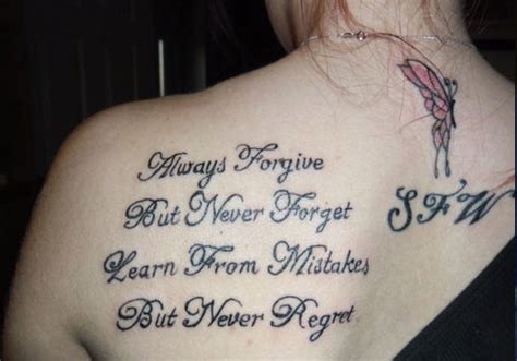 Contact forgive but never forget on messenger. 41+ Upper Back Quote Tattoos