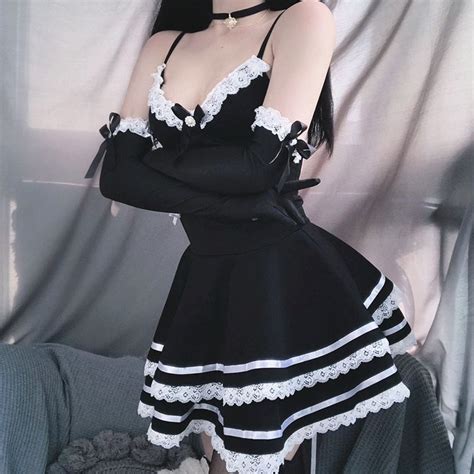 Discount 2020 New Maid Cosplay Pretty Costumes Black Dress Sexy Thong