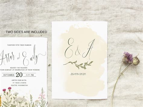 Wildflowers Wedding Invitation Set Template With Wild Herbs Etsy