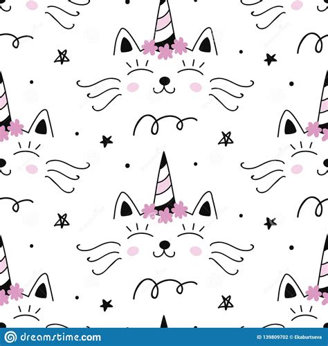Download Vector Cat Unicorn Caticorn Seamless Pattern Stock Vector ...