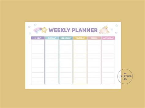 Kids Weekly Planner Schedule Chart Printable Kids Weekly Etsy