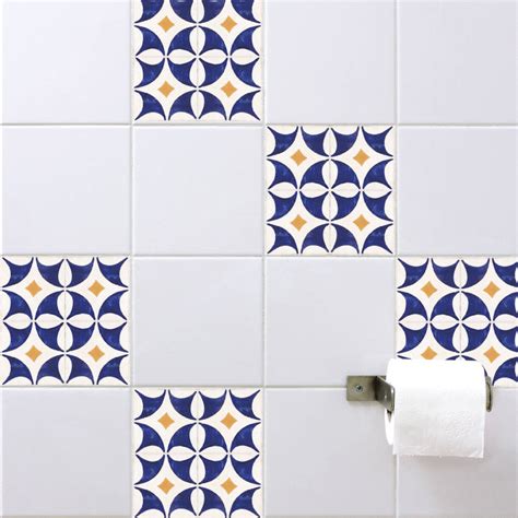 Floor stickers in the bathroom! Spanish Tile Stickers Orange Blue By Spin Collective ...