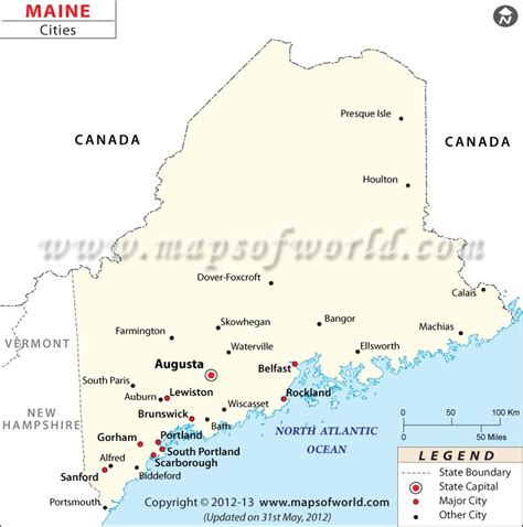 Maine City Map Major Cities Of Maine South Paris Machias Maine