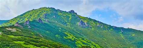 The Green Slopes Of The Mount Eared Stone Carpathians Ukraine Stock