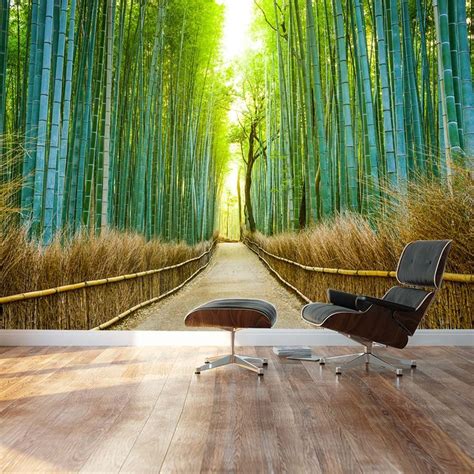 Bamboo Forest With A Cleared Path Headed Into A Sunny Clearing Green
